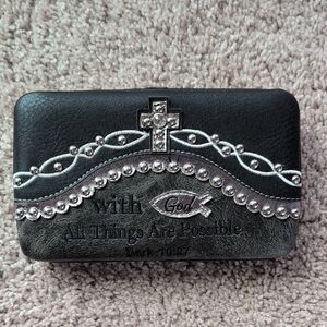 Texas West Bible Verse Wallet Rhinestone Studded & Embroidered Black Silver